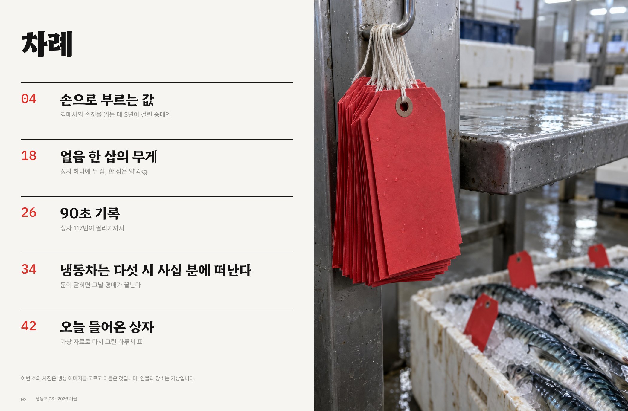 차례 다섯 꼭지와 철 고리에 걸린 빈 빨간 표 묶음