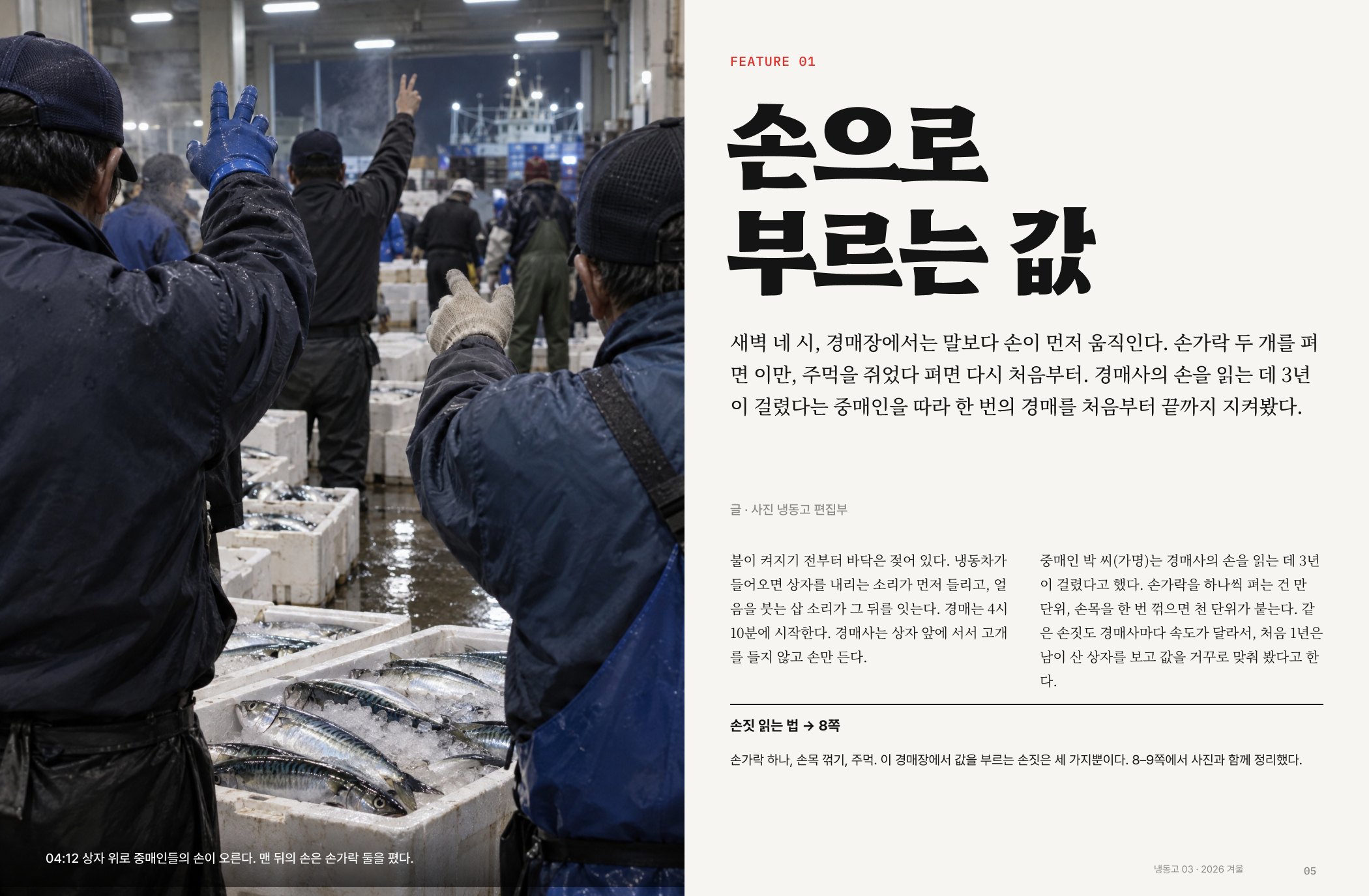특집 손으로 부르는 값 — 고등어 상자 위로 손을 든 중매인들의 뒷모습